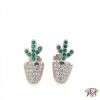 Kolczyki srebrne Ag 925 kaktus z cyrkoniami K0552