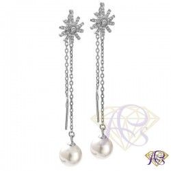 Długie srebrne kolczyki z perłami  K0517