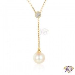 Złoty naszyjnik z perłą i  diamentami N09370