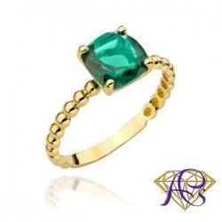 Złoty pierścionek Au 585 z zielonym kwarcem