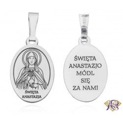 Srebrny medalik Ag 925 rodowany Św. Anastazja