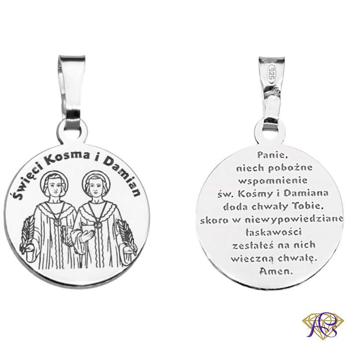 Srebrny medalik Ag 925 rodowany Św. Kosma i Damian