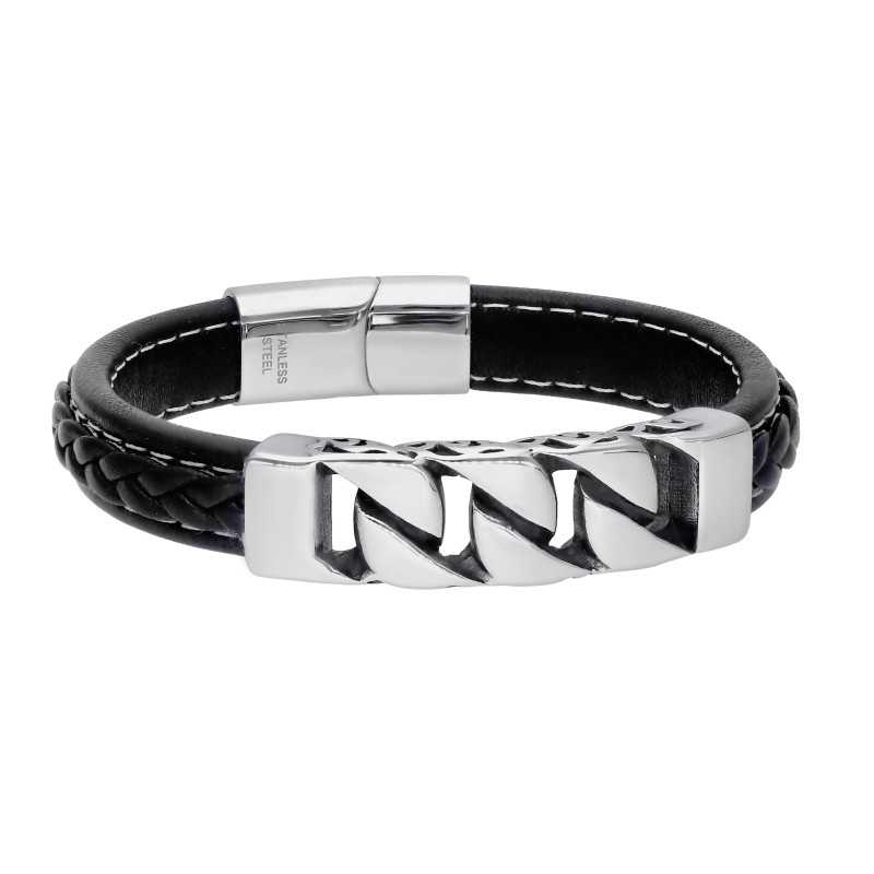 Bransoleta stalowa 316L skórzana IMS0051023BS