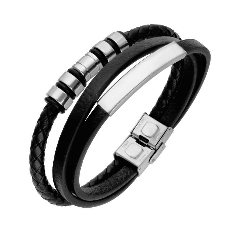 Bransoleta stalowa 316L skórzana IMS0181023BS