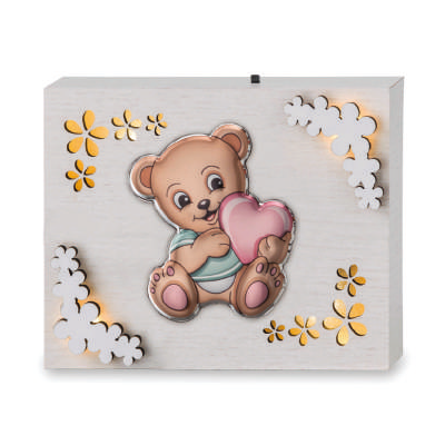 Lampka nocna miś z różowym sercem