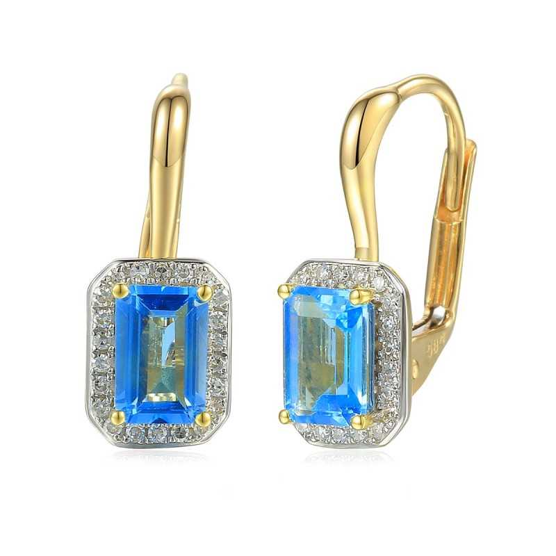 Kolczyki złote Au 585 z diamentami Blue Topaz