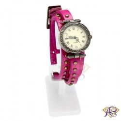 Zegarek damski z długim skórzanym paskiem różowy