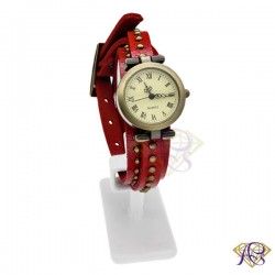 Zegarek damski z długim skórzanym paskiem czerwony